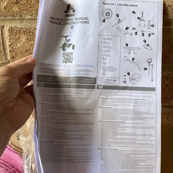 Kriddo 2 in 1 Kids Tricycle with Parent Push Handle Pink Aqua Toddler Bike - Picture 8 of 15